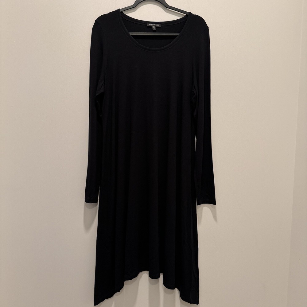 Eileen Fisher Stretch Jersey T-Shirt Dress size M Long Sleeve Round Neck