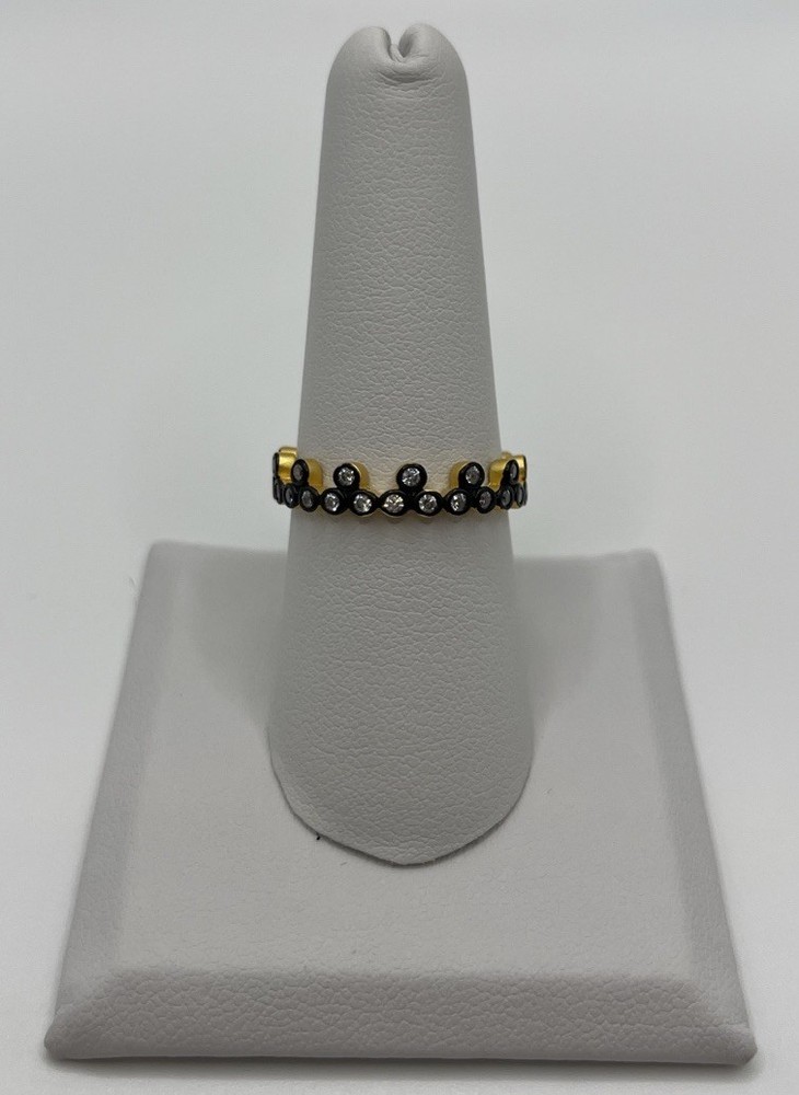 Freida Rothman Gold & Black Clover Stackable Ring Size 7 NEW