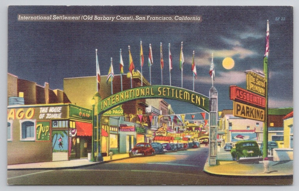 San Francisco CA International Settlement Old Barbary Coast Linen Postcard