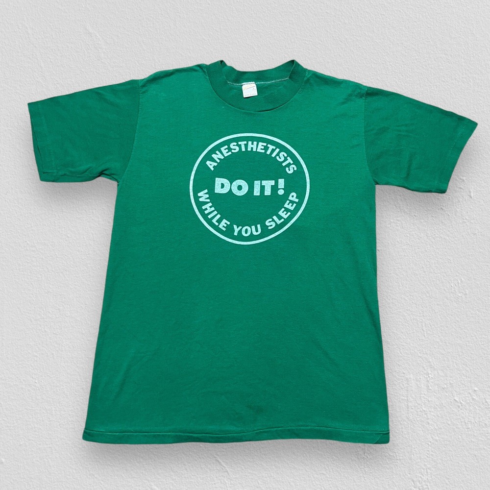 Vintage 70's Anesthetists Do It… Adult Humor Green Shirt Size L Sportswear USA