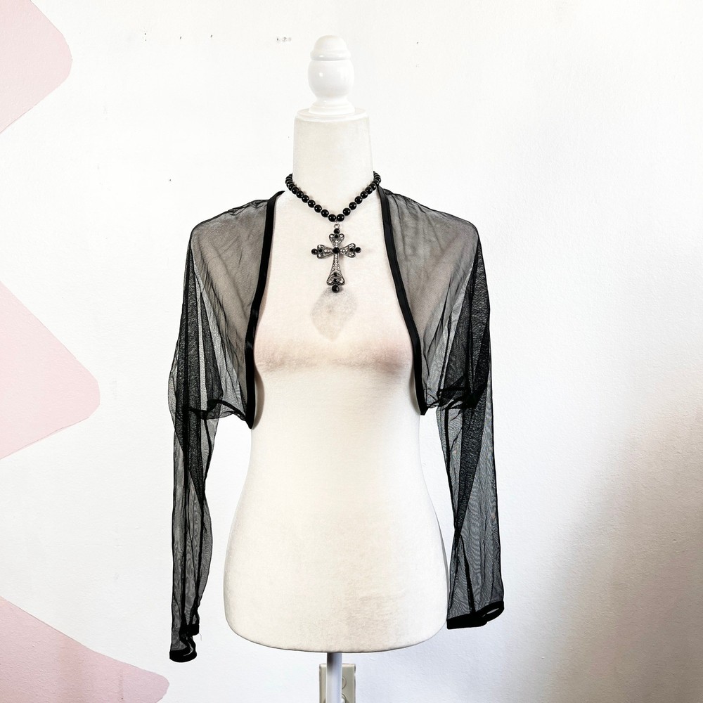 Vtg Y2K 2000s Bolero Womens Small Black Sheer 2000s Goth Indie Sleaze