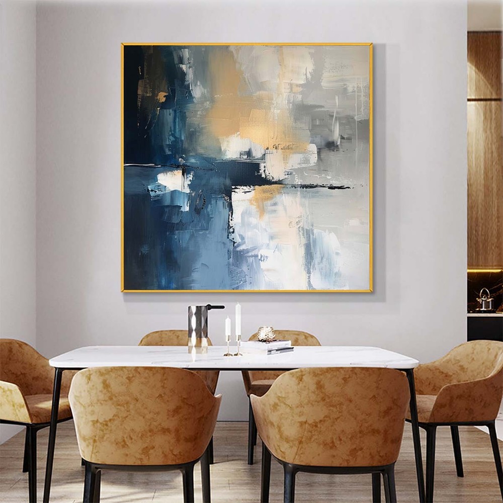 Abstract Wall Art Handmade Oil Painting On Canvas Living Room Blue 31in
