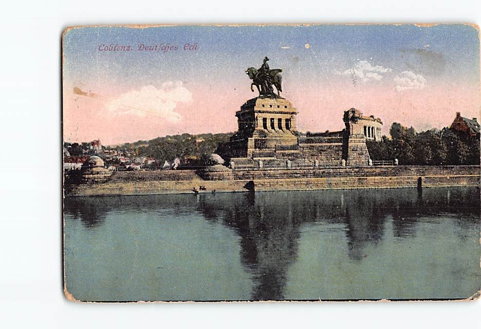 Postcard Coblenz Deutsches Eck Germany Kaiser Wilhelm Monument Antique Vintage