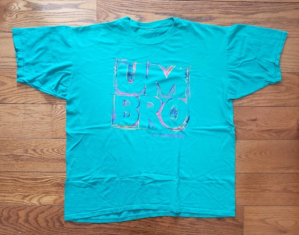 Vintage 90s Umbro Graphic Print T Shirt Double Sided USA Size 2XL USA Green/Teal