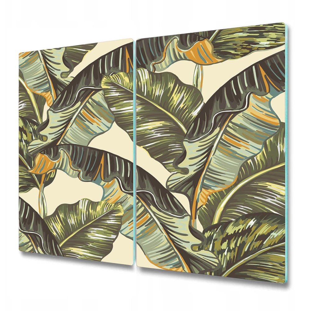 Glass Chopping Board Utensil Tropical Palm Leaves Exotic Vector Illustration