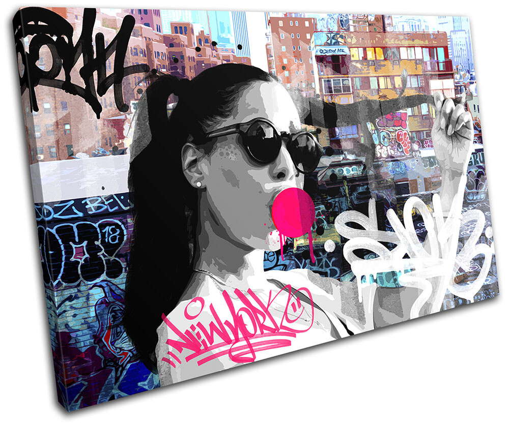Fashion Woman Bubblegum Urban Graffiti SINGLE CANVAS WALL ART Picture Print
