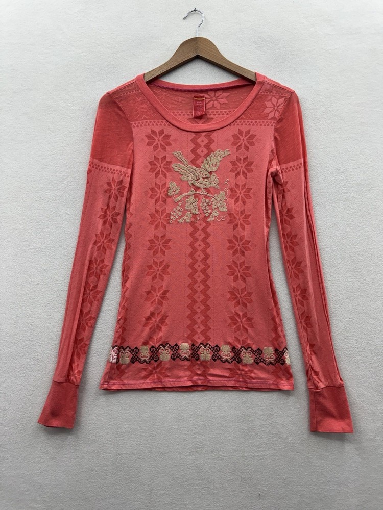 Rare Vintage Free People Women’s Medium Long Sleeve Orange Y2K