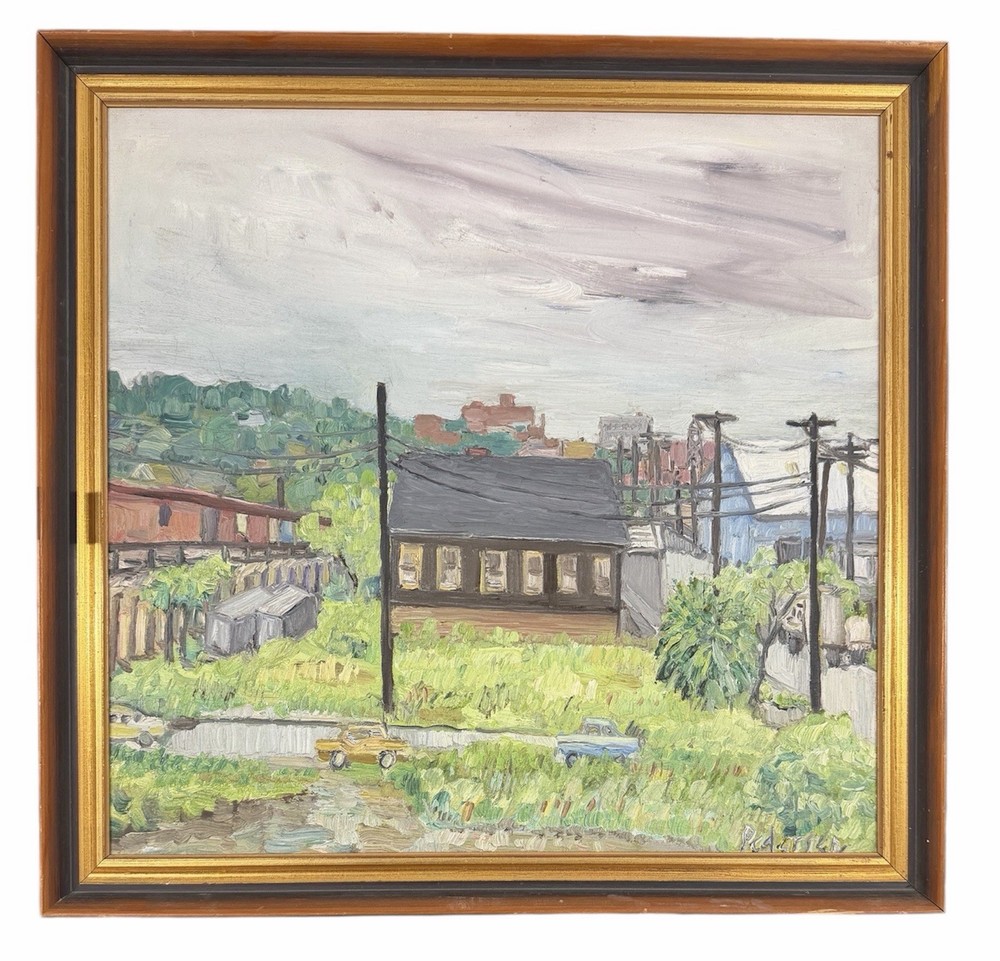 Vintage Urban Landscape Oil Painting Cityscape Houses Street Scene Signed