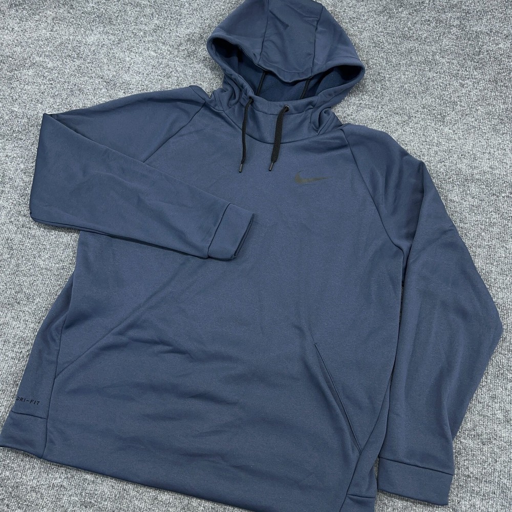 Nike Hoodie Men XL Navy Therma Fit Training Fleece Dri-Fit Running Outdoor Logo