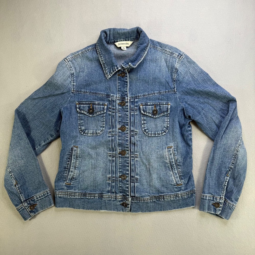 St. John's Bay Denim Jacket Medium Blue Classic Button Front Trucker Style
