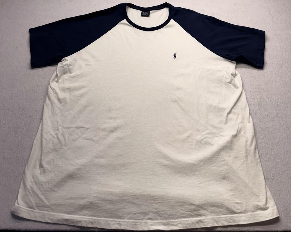 Polo Ralph Lauren Men's Raglan T-Shirt White Navy Blue Pony Size XXL