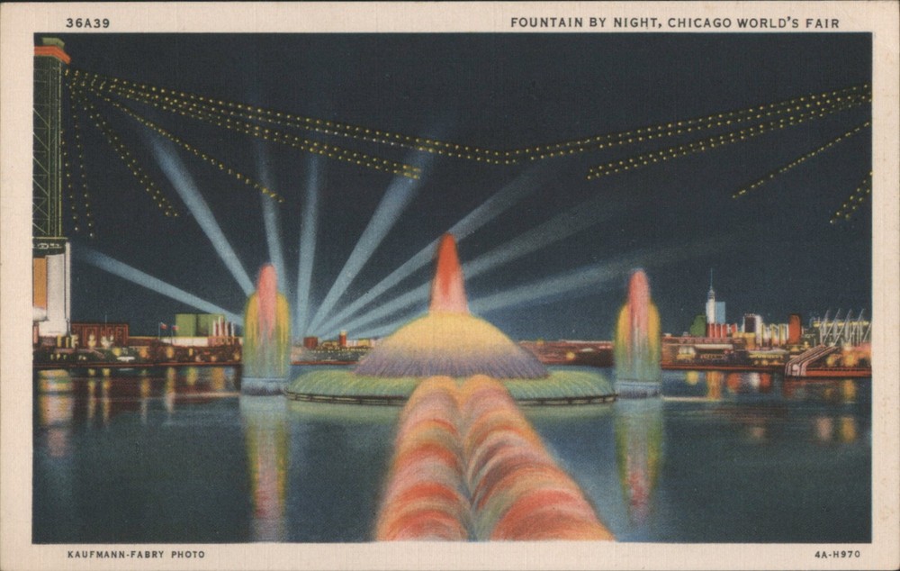 Kaufmann-Fabry Photo Chicago, Illinois IL Fountain by Night, Chicago World's