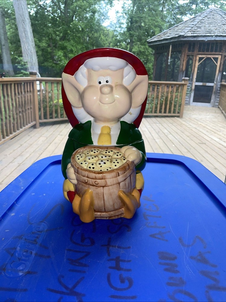 Vtg 1980s Keebler Ernie the Elf Figural Ceramic Cookie Jar Canister