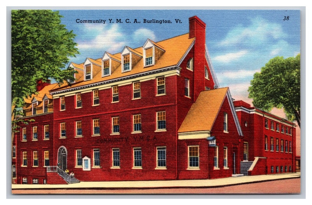 Burlington, VT Vermont, Community Y.M.C.A., Street View, Vintage Linen Postcard