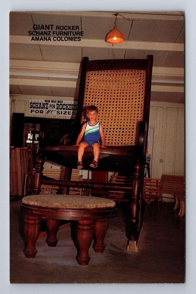 Amana IA-Iowa, Giant Rocking Chair, Schanz Furniture, Antique Vintage Postcard