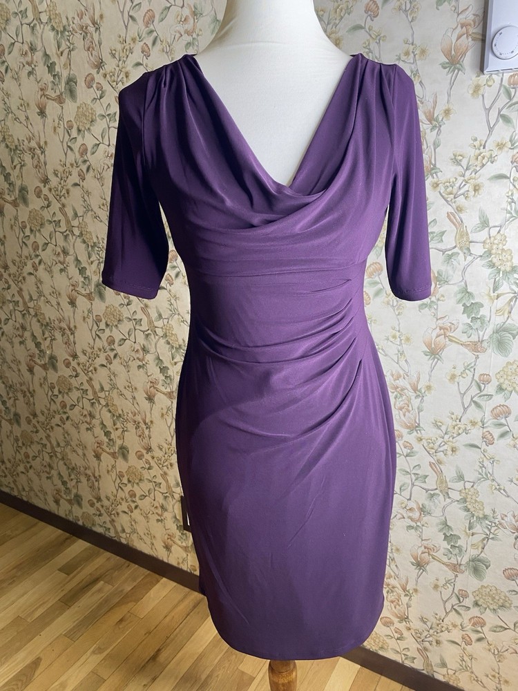 LAUREN Ralph Lauren Purple Sheath Dress Side Draped 3/4 Sleeve Size 4P Petites