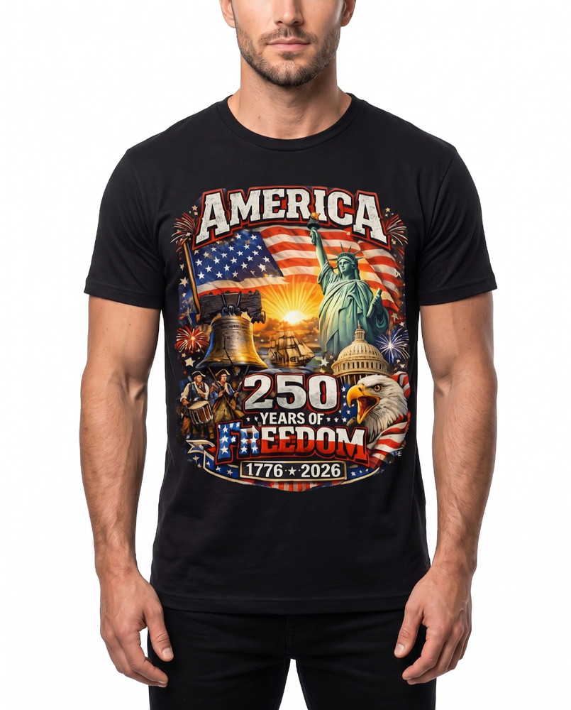 America 250th Anniversary Freedom T Shirt Men Patriotic US Flag 4th Of July Tee