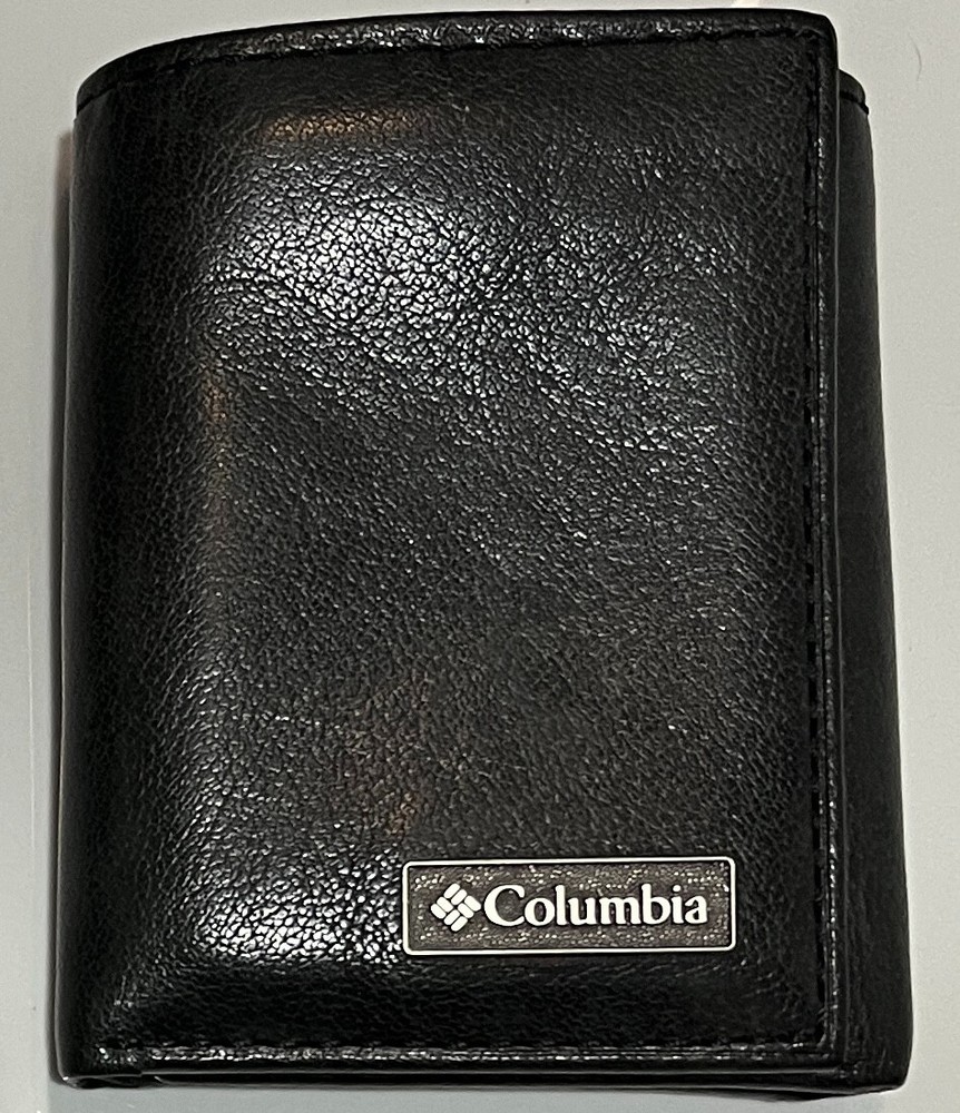 Columbia Men's Coated Leather Trifold Wallet Black Color