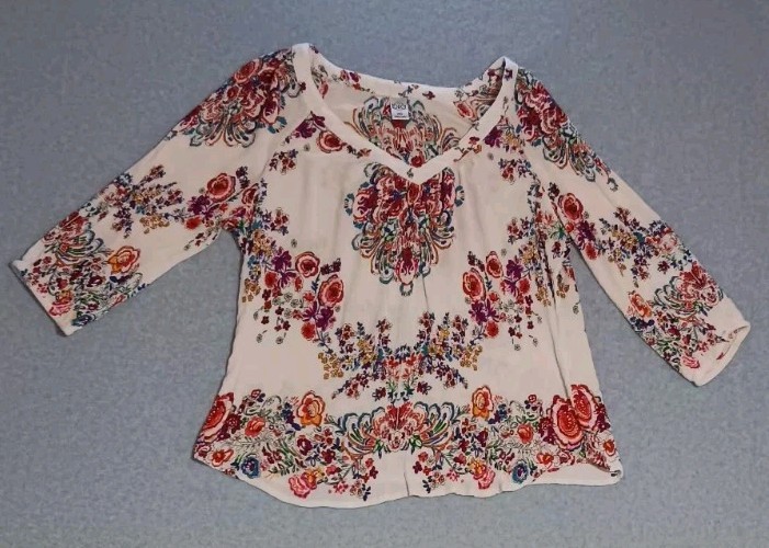 Bila 3/4 Sleeve Tunic Blouse Womens Size XXL White With Multicolor Floral Vnwck