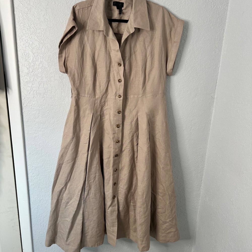 Donna Karan New York Button-Front linen blend Short-Sleeve Midi Dress size 16
