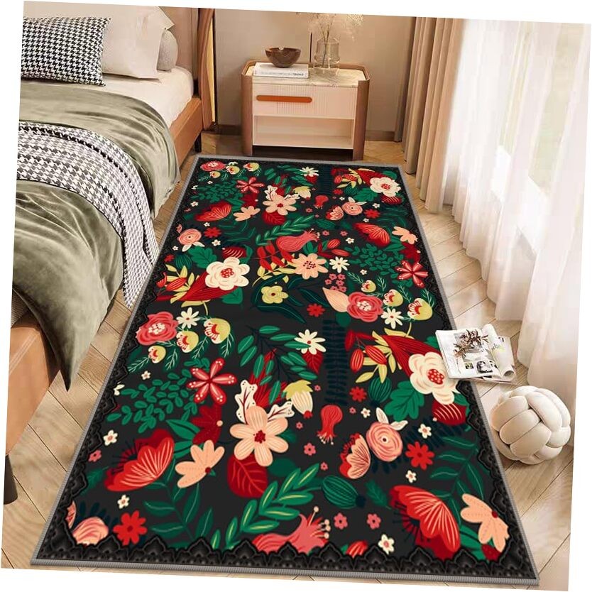 Modern 2x6 Floral Washable Runner Rug for Living Room Design  