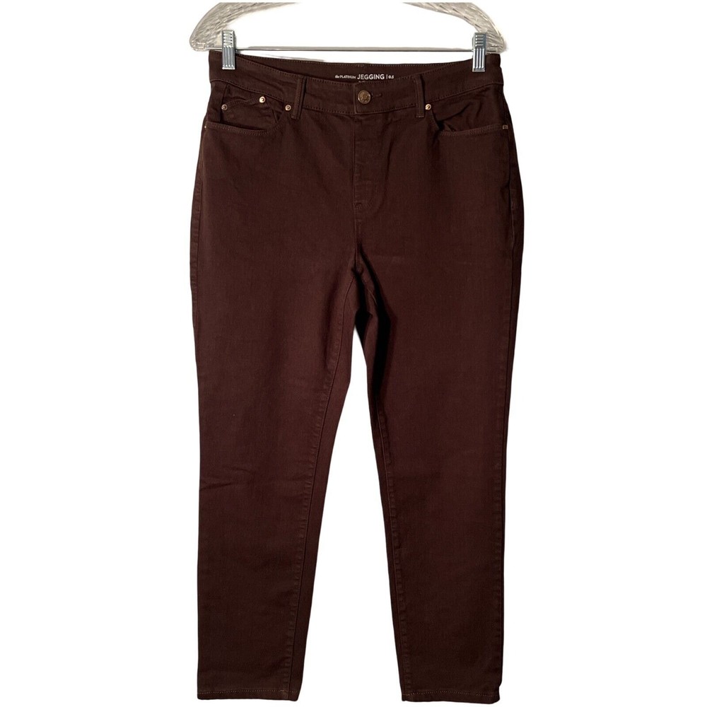 Chicos Womens Size 6 Brown Girlfriend Ankle Pants with Logo Pockets Mid Rise Stretch