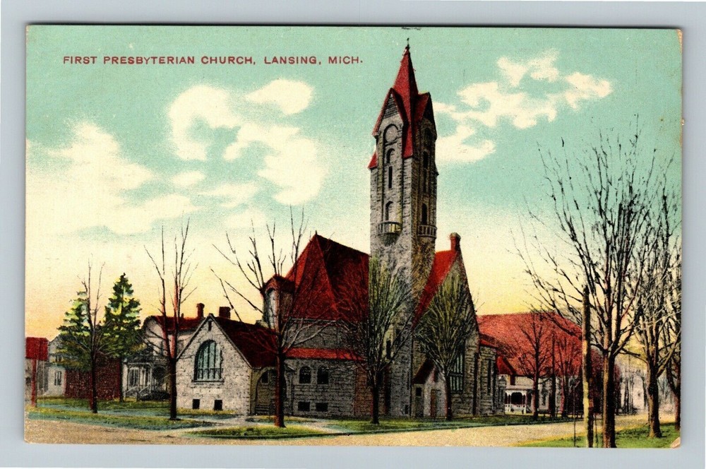 Lansing MI-Michigan, First Presbyterian Church, Vintage Postcard