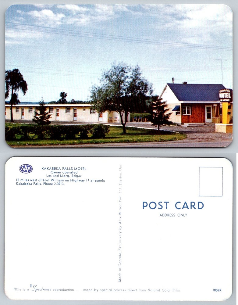 Vintage Kakabeka Falls Motel Postcard - Fort William, Ontario, Canada AAA