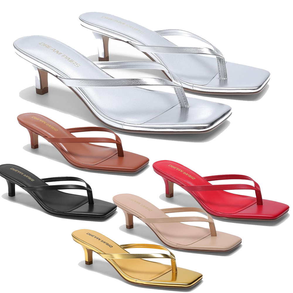 Women Slip On Flip Flop Sandals Open Toe Low Kitten Heel Sandals