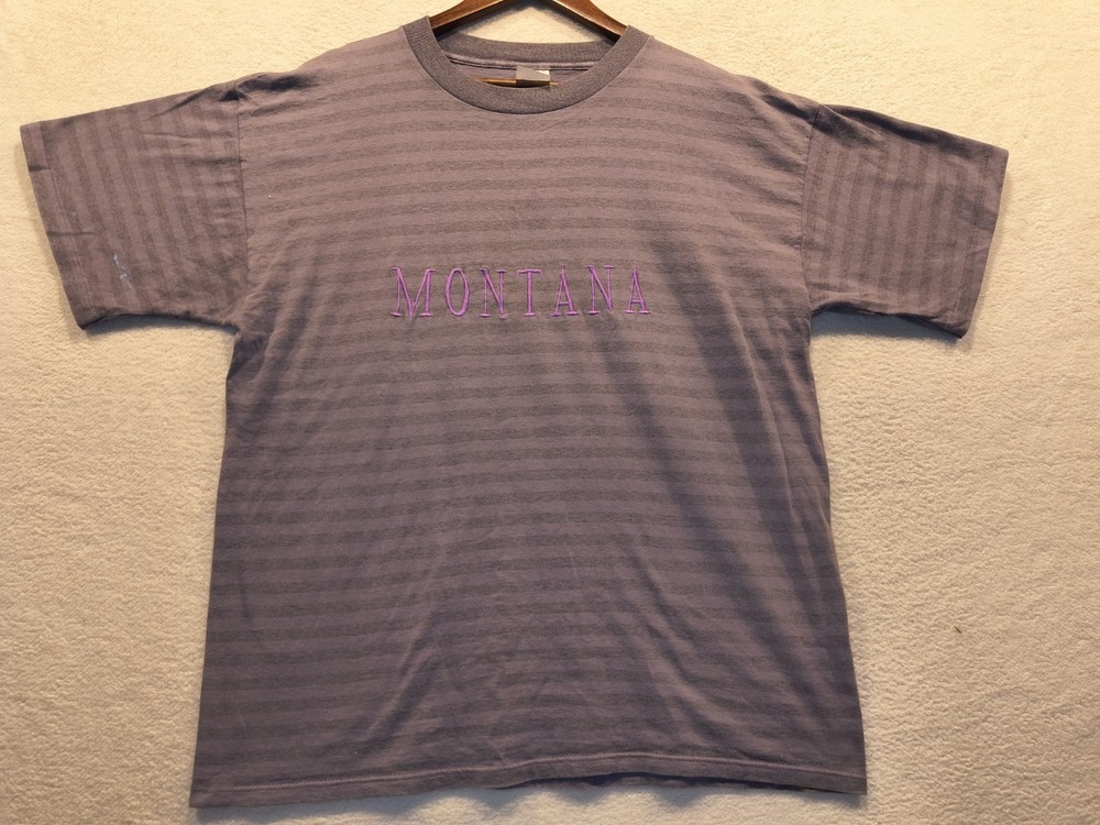 VTG Montana T-shirt XL Purple Short Sleeve Mens 90s Single Stitch Distressed