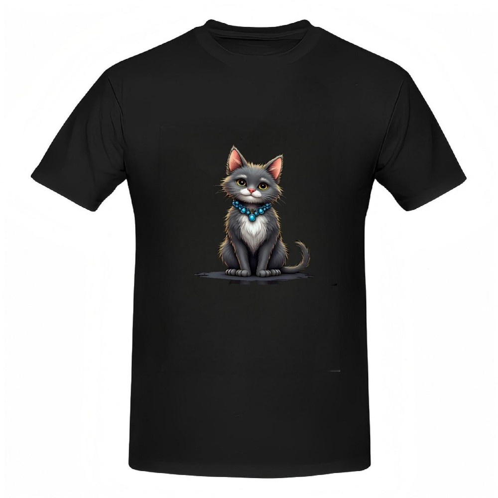 Stylish Cotton Short Sleeve T-Shirts for Women Fun Cartoon Cat Design with Gray