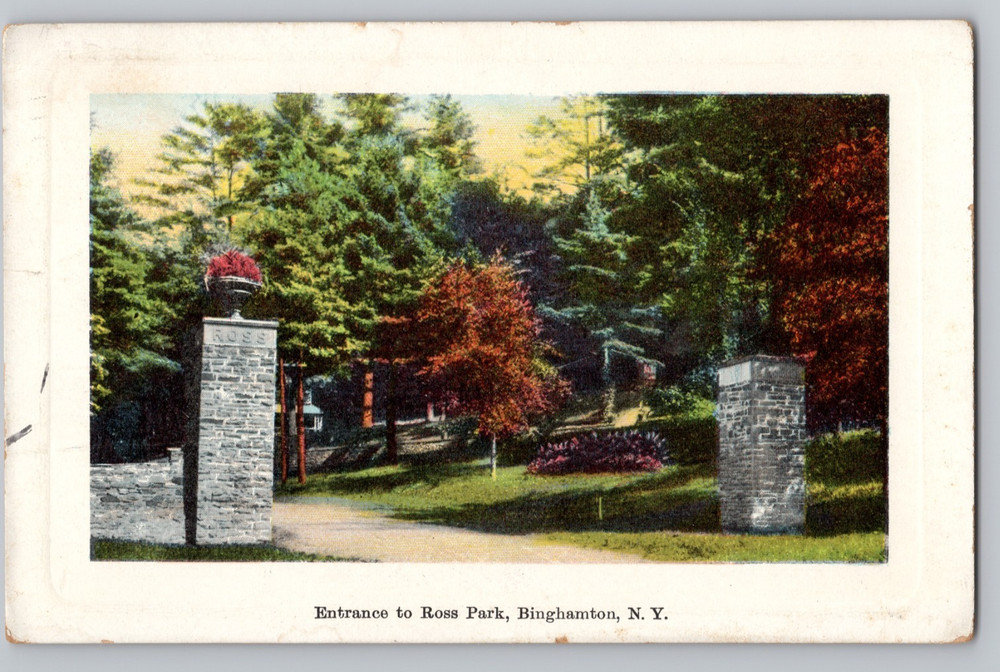 NY Binghamton Entrance to Ross Park Zoo Broome County c1912 Postcard