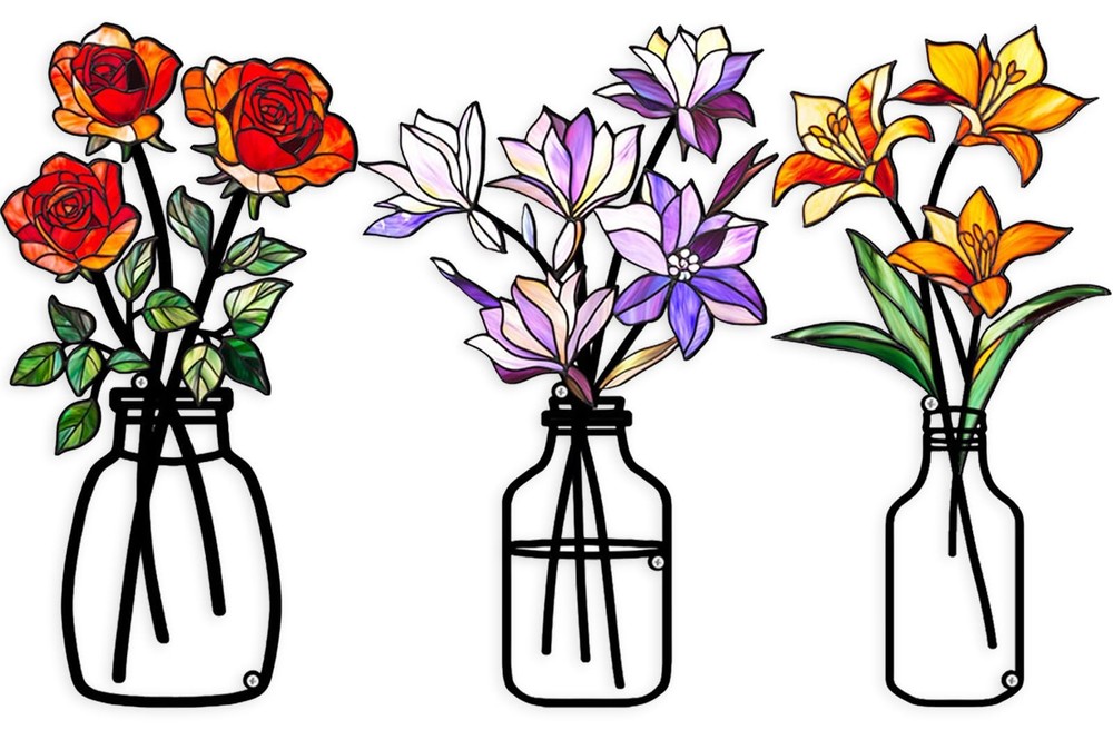 Fanjashn 3 Pcs Metal Flowers Wall Art, Floral Art Wall Decor, Minimalist Flow...