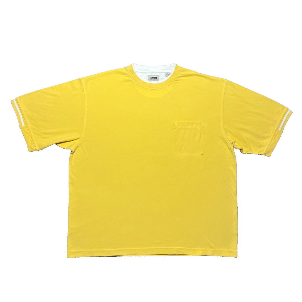 Haggar Mens XL Yellow Pocket T Shirt Layered Crew Neck 100% Cotton Short Sleeve