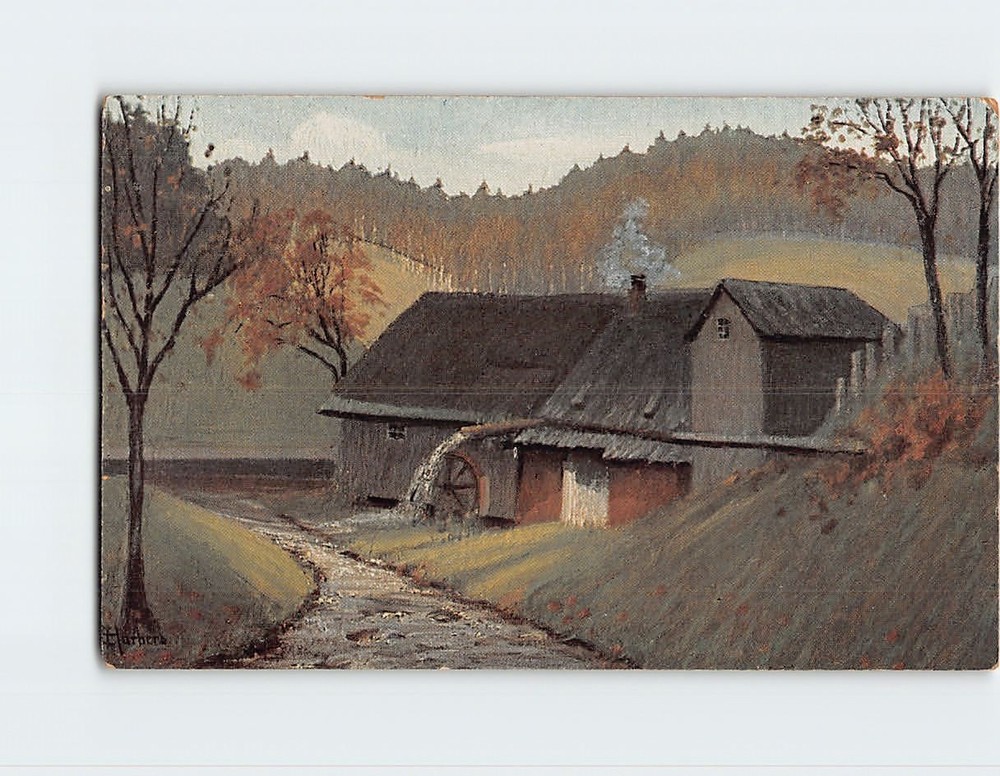Postcard Watermill Countryside Nature Scene Painting