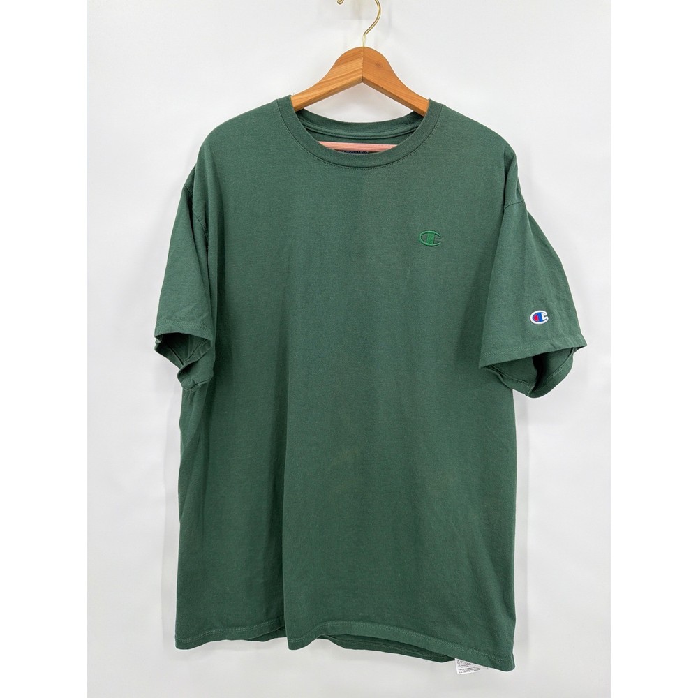Champion Mens XL Forest Green Short Sleeve T-Shirt Embroidered Logo Cotton Tee
