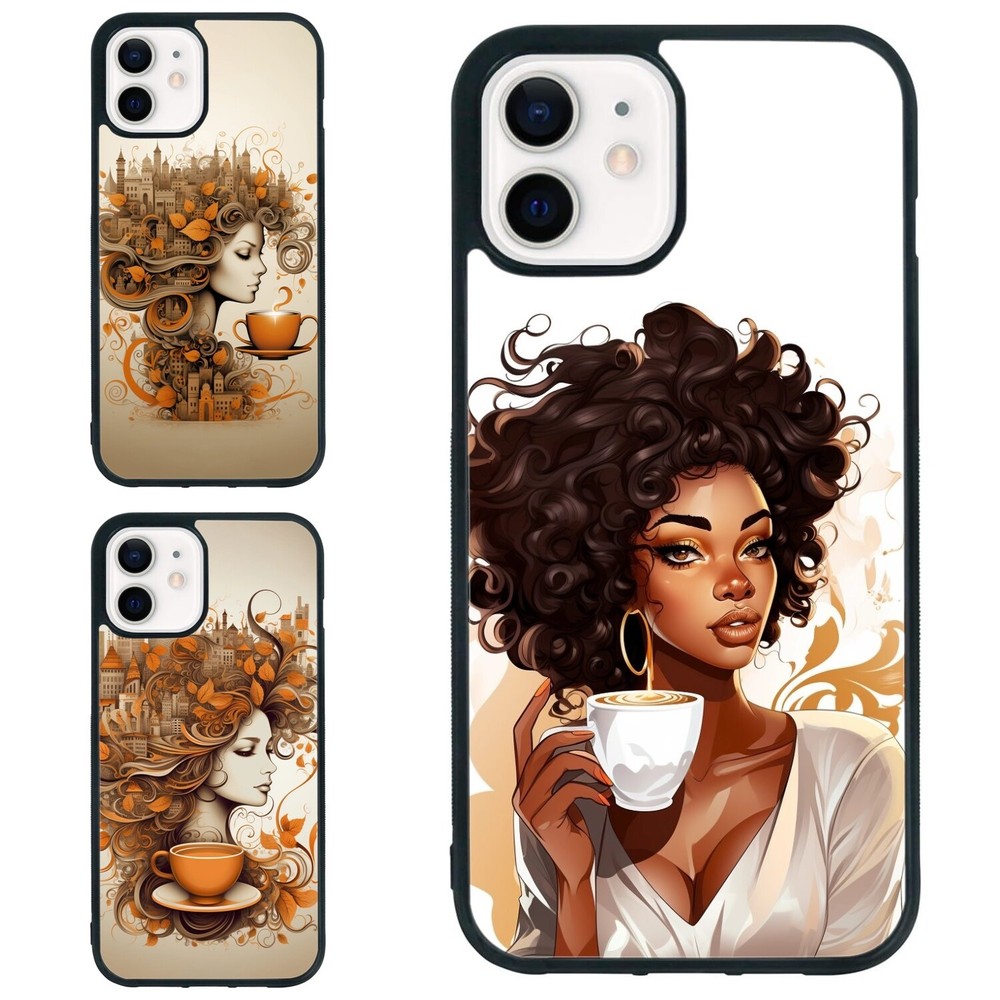 For iPhone XS XR 6 7 8 Plus SE 2nd 3rd black woman coffee cartoon TPU Phone Case