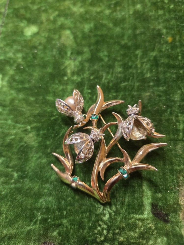 Vintage Signed MB Boucher Ladybug Pin Brooch C-1940 Sterling