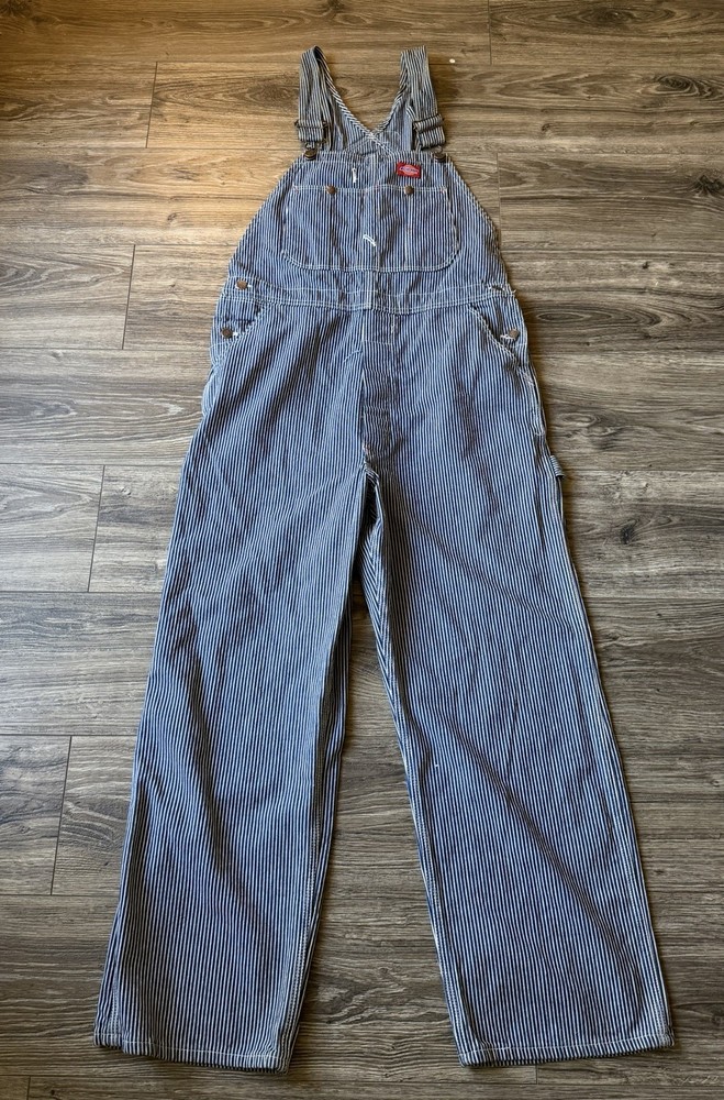 Dickies Hickory Bib Overalls Men Size 36x30 Railroad Stripe Denim VTG USA