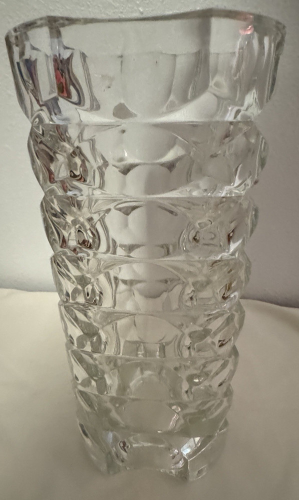MCM Vintage Windsor Crystal Durand Luminarc Clear Glass Vase France Cubist  9.5”
