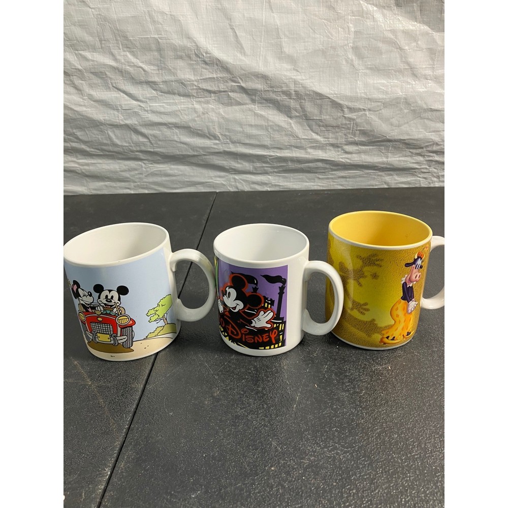 Disney Mug Set of 3 Mickey Minnie Mouse Euro Disney Clarabelle Cow Vintage 1985