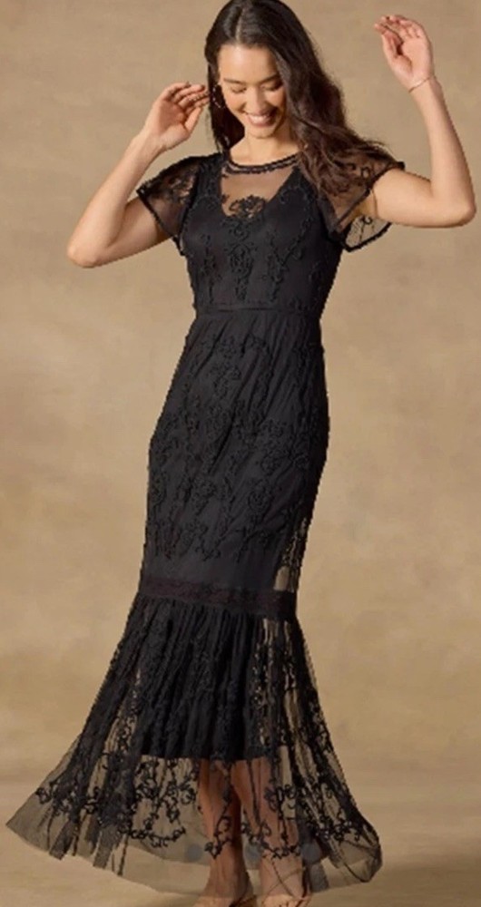 NEW Sundance Catalog Onyx Black  Mayfield Embroidered Lace Dress Formal XXL
