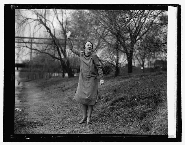 Photo:Mrs Arrington Waving in Park 1926