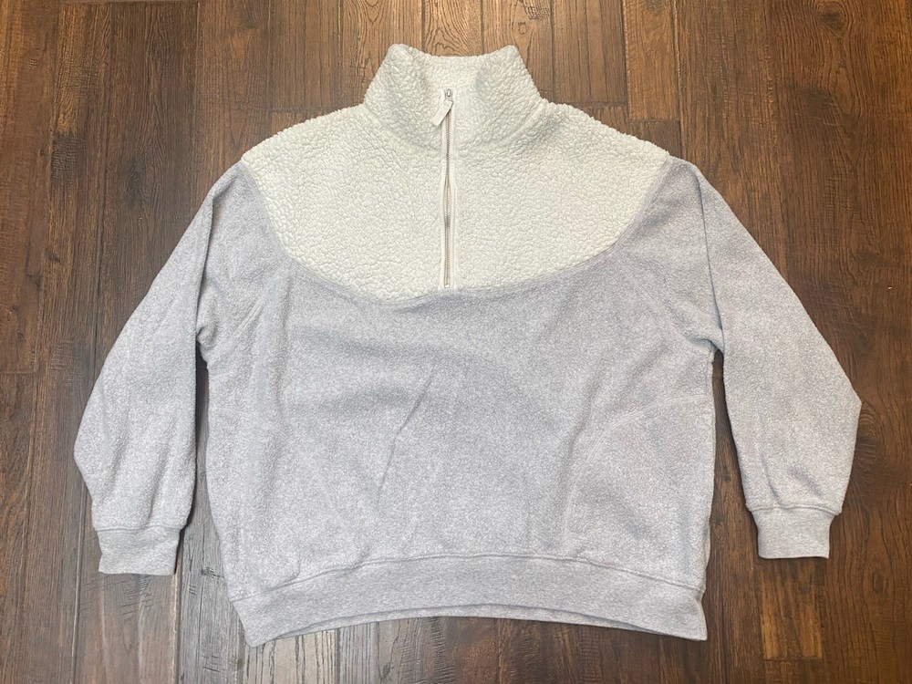 Aerie 1/4 Zip Sherpa Fleece Pullover Womens Small Sweatshirt 2-Tone