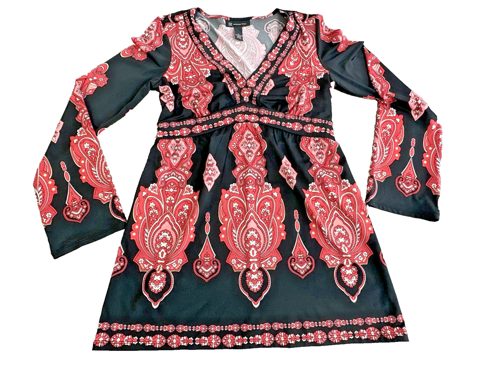 INC Women's Y2K Festival Boho Hippie Paisley Print Flare Sleeve Tunic Size M