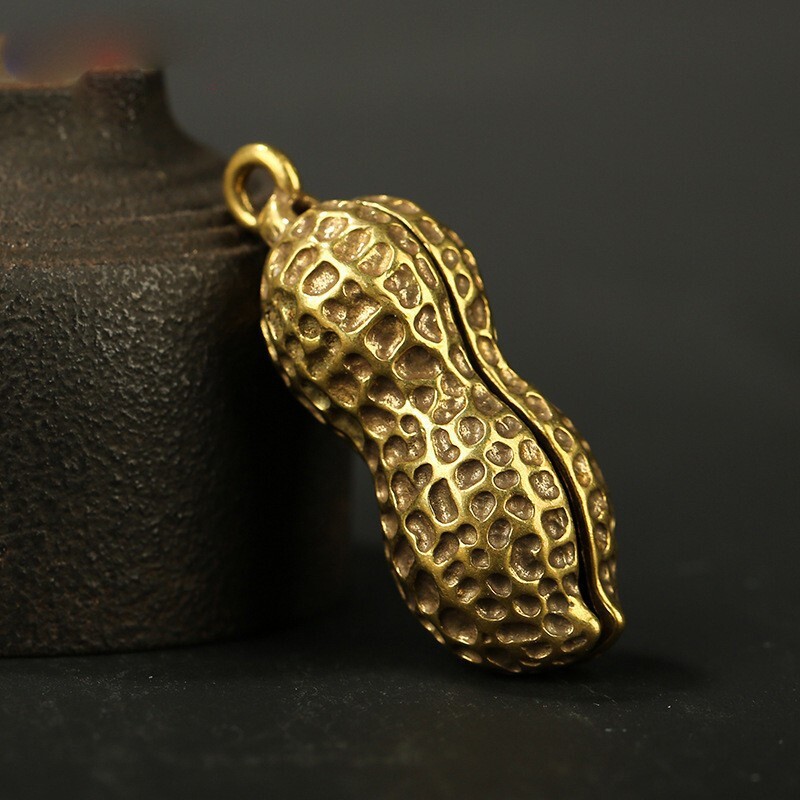 Pure Brass Peanut Keychain Pendant Gift Vintage Ring Hanging Keyring Miniature