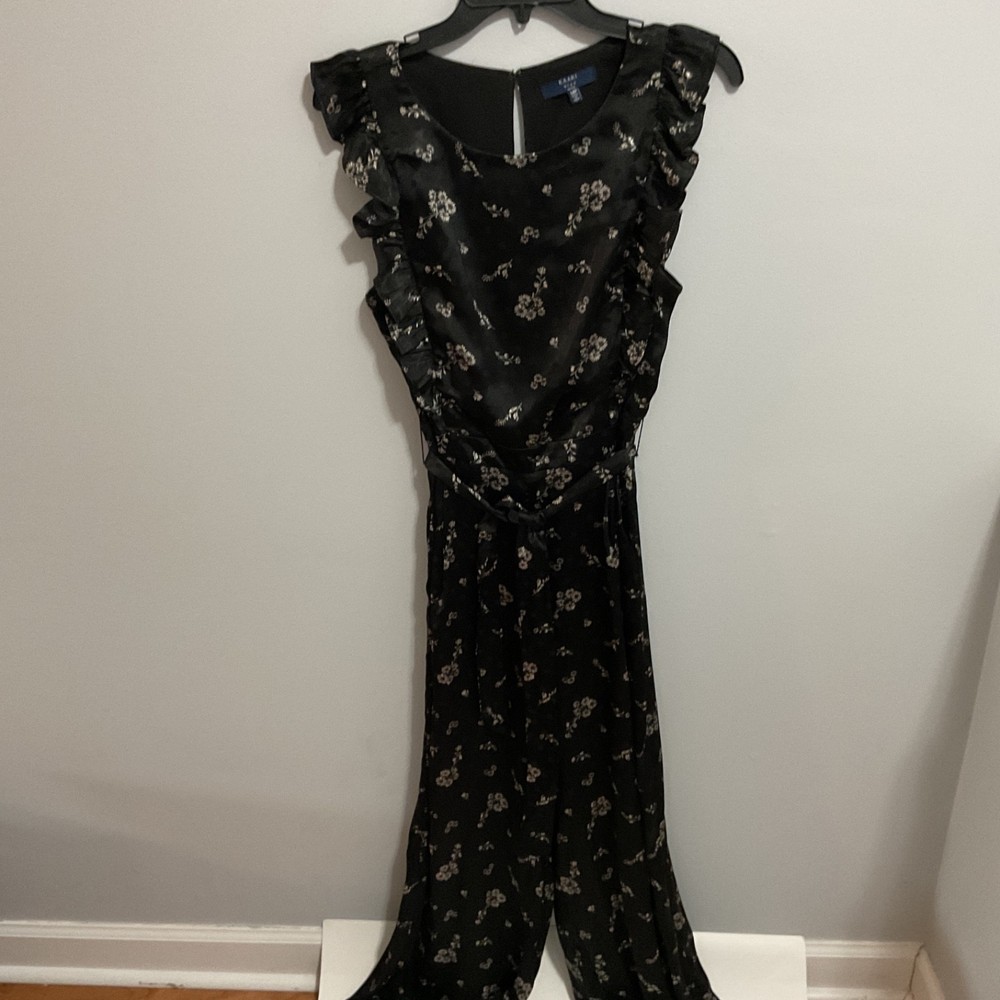 Womens Kaari Blue Silky Floral Ruffled Jumpsuit, 14 Petite, Fairycore, Boho Chic