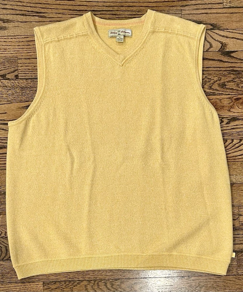 Vintage Tommy Bahama Wool Cotton Blend Knit Sweater Vest in Yellow Men’s Sz XL