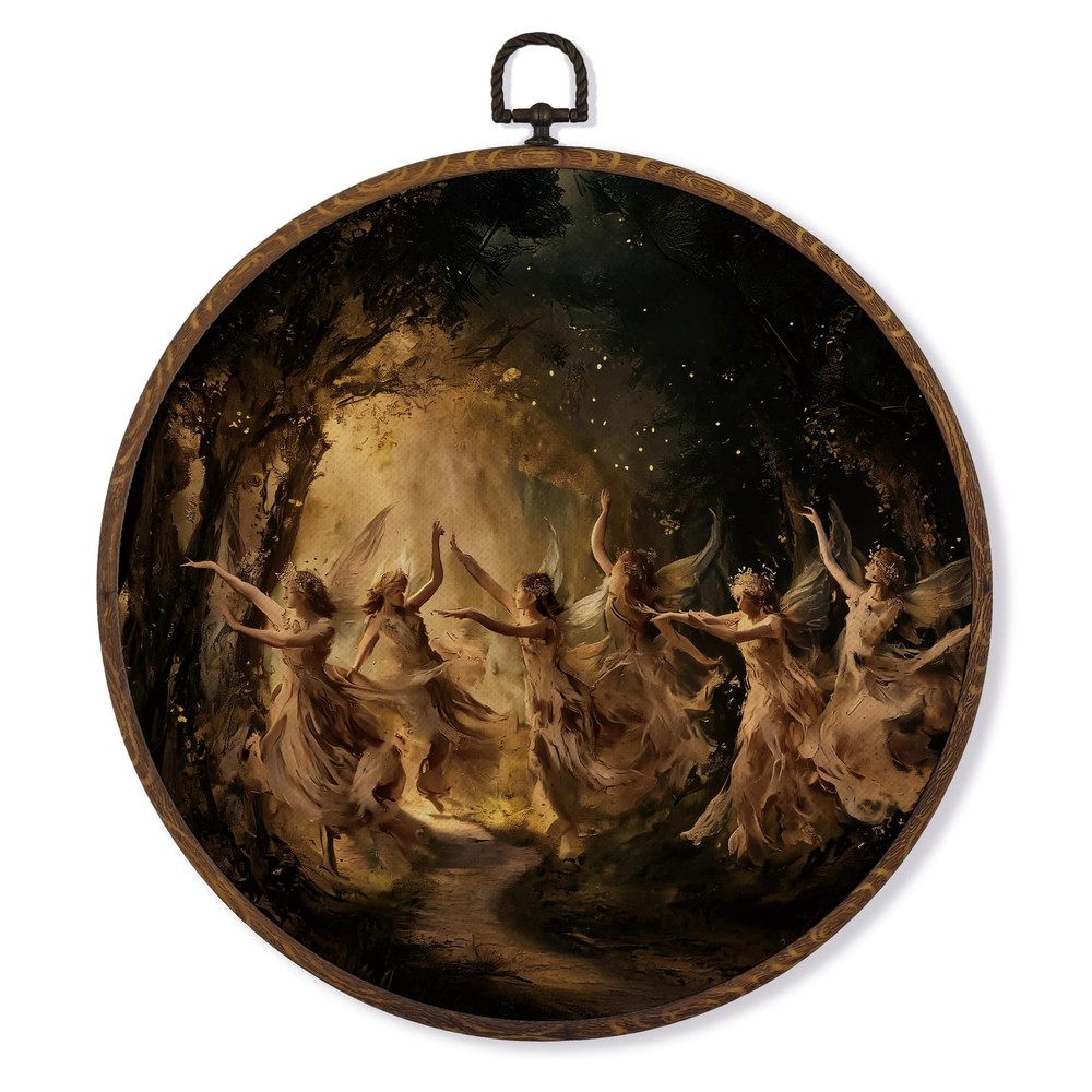Enchanted Forest Fairy Wall Art Decor Round Framed, Dark Cottagecore Academia...