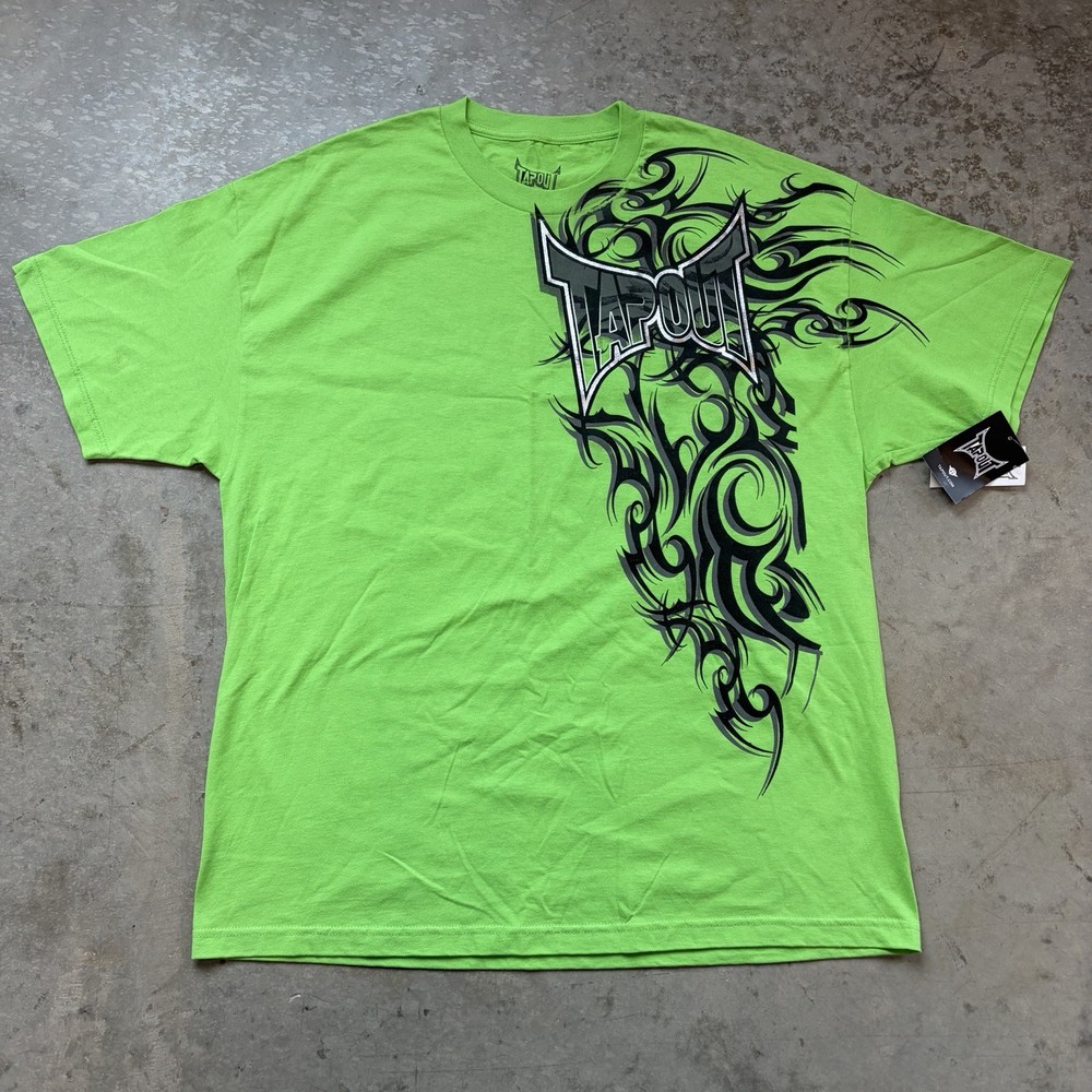 NEW Y2K Tapout MMA Tribal Logo Graphic T Shirt Green Punk Grunge Size XXL 2XL